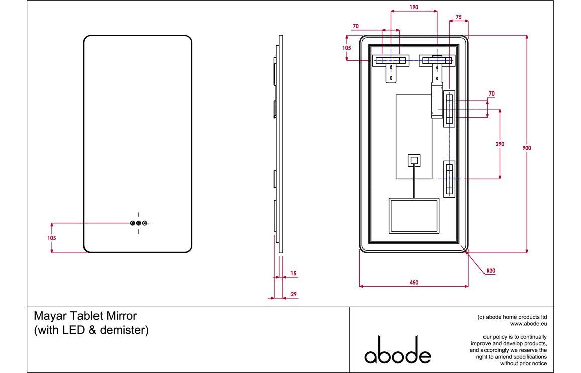 Abode Mayar 450x900mm Tablet LED Mirror - Brushed Brass