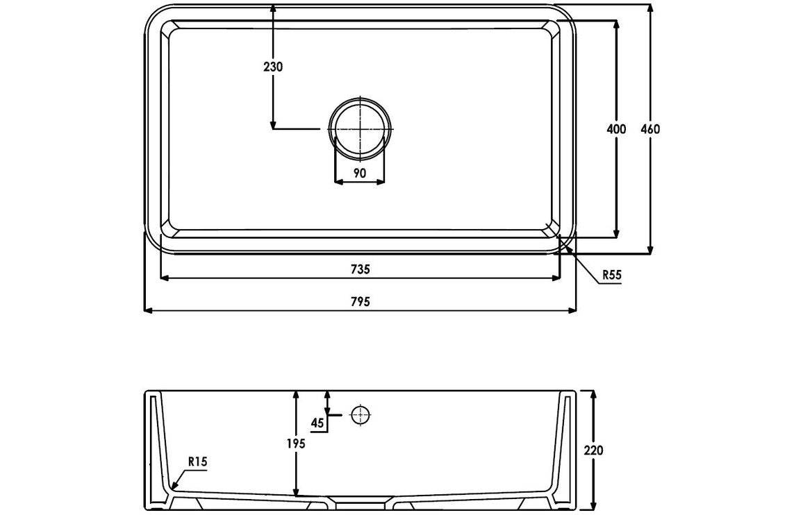Abode Provincial Large 1B Belfast Undermount Sink - White
