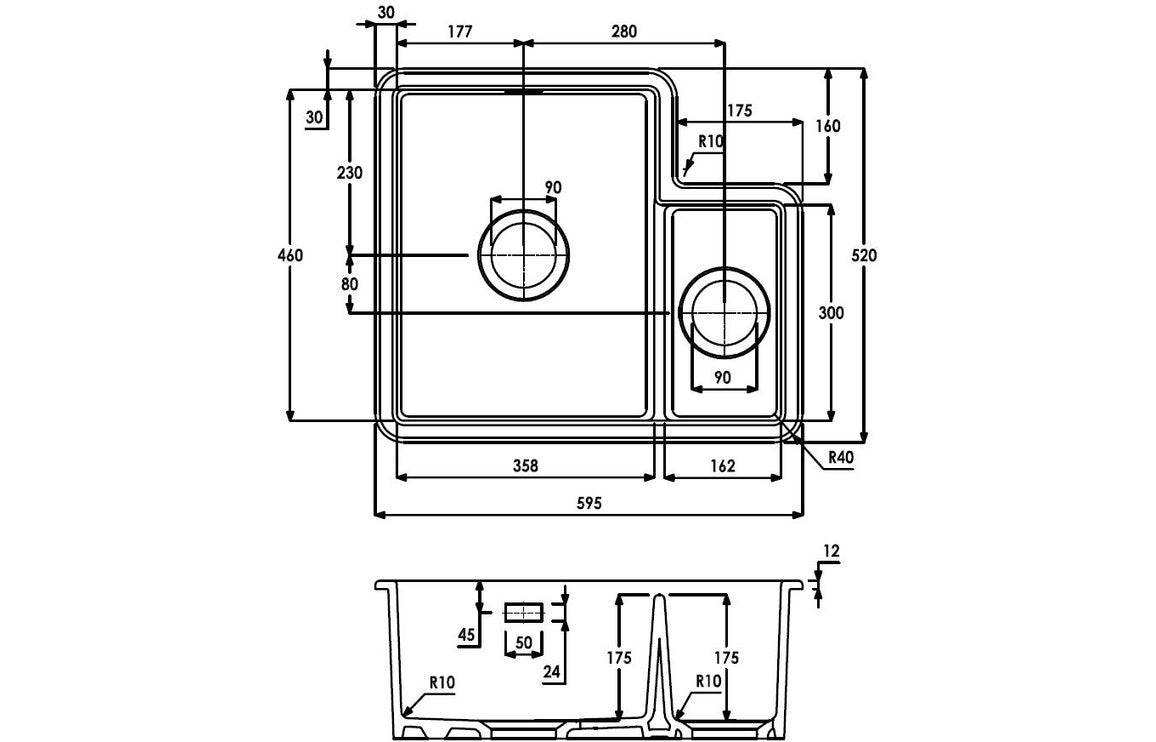 Abode Sandon 1.5B LH Ceramic Undermount/Inset Sink - White