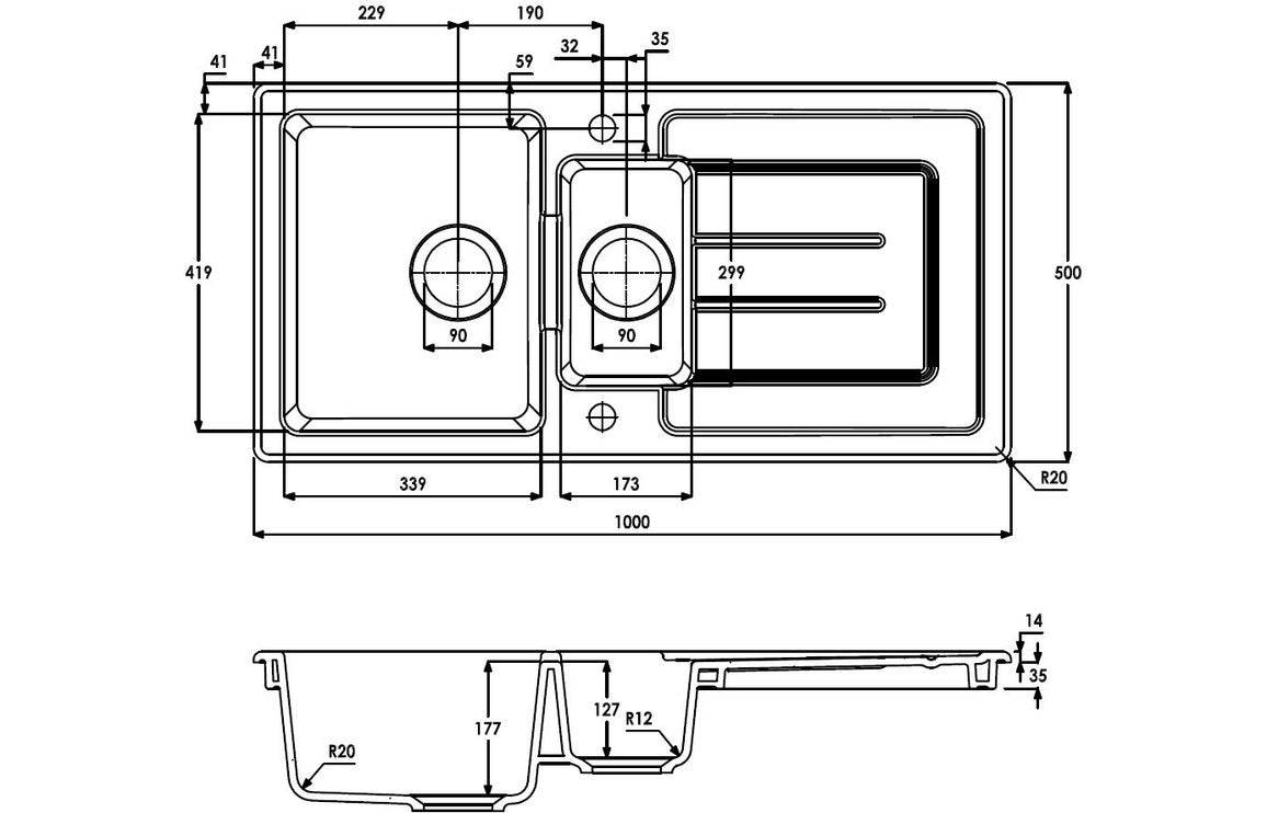 Abode Acton 1.5B & Drainer Ceramic Inset Sink - White