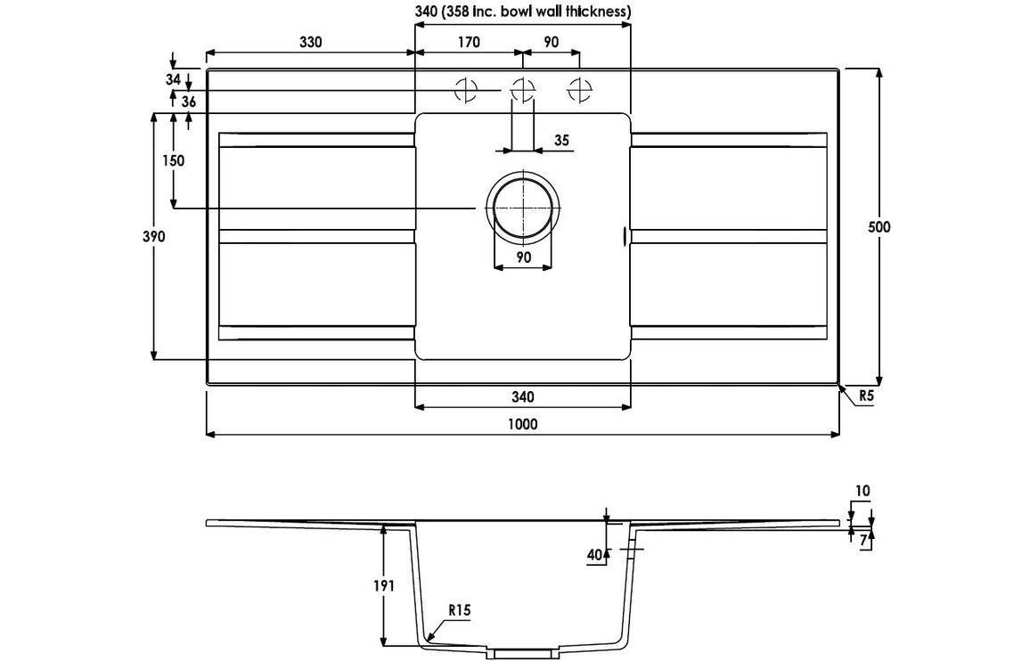 Abode Zero 1B & Double Drainer Granite Inset Sink - White