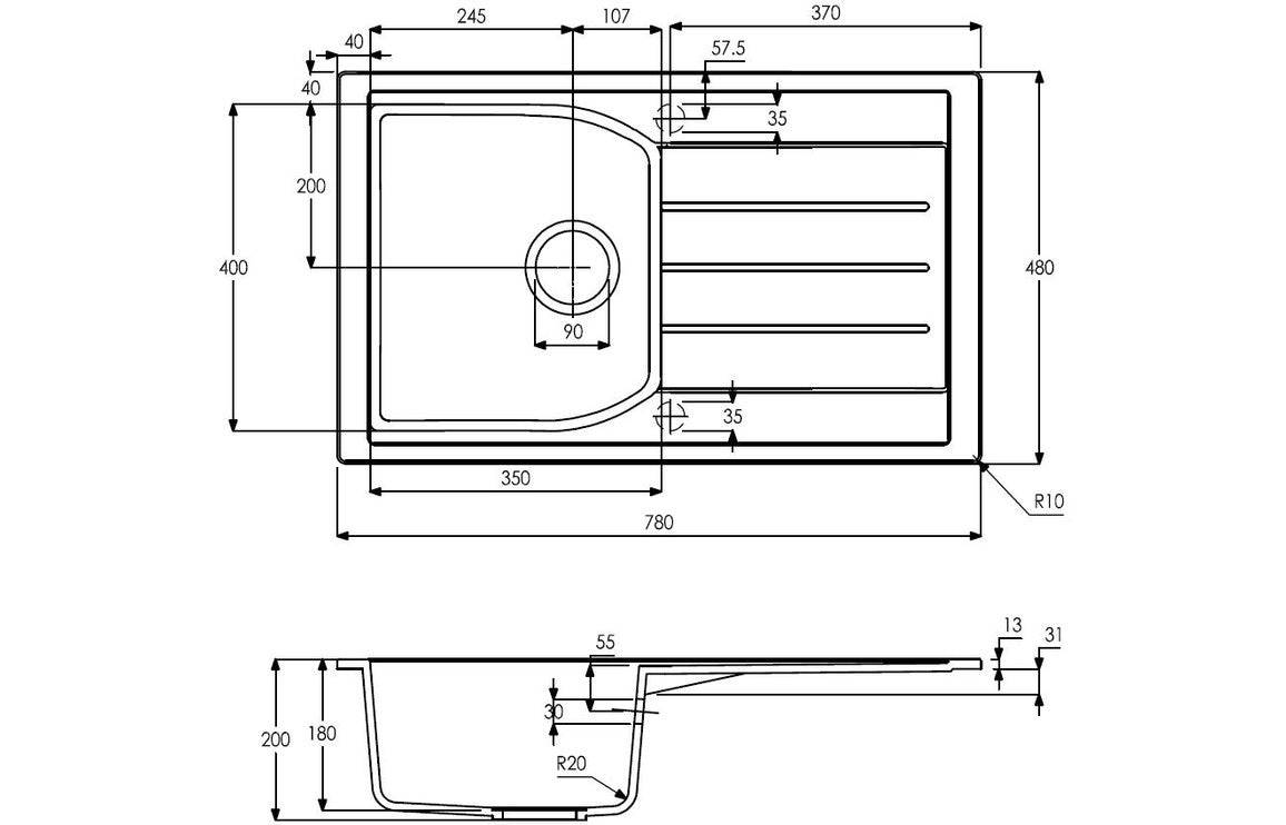 Abode Oriel 1B & Drainer Granite Inset Sink - Black