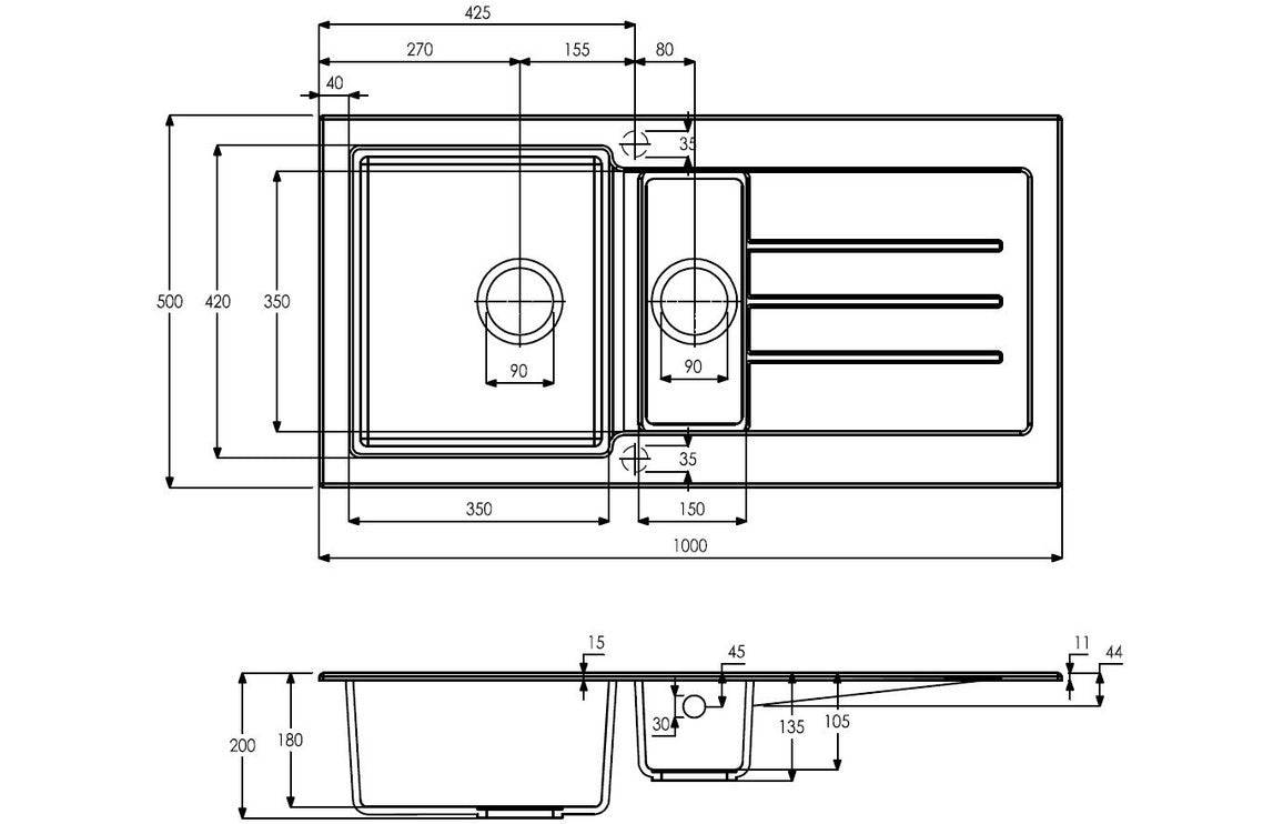 Abode Xcite 1.5B & Drainer Granite Inset Sink - Black Metallic