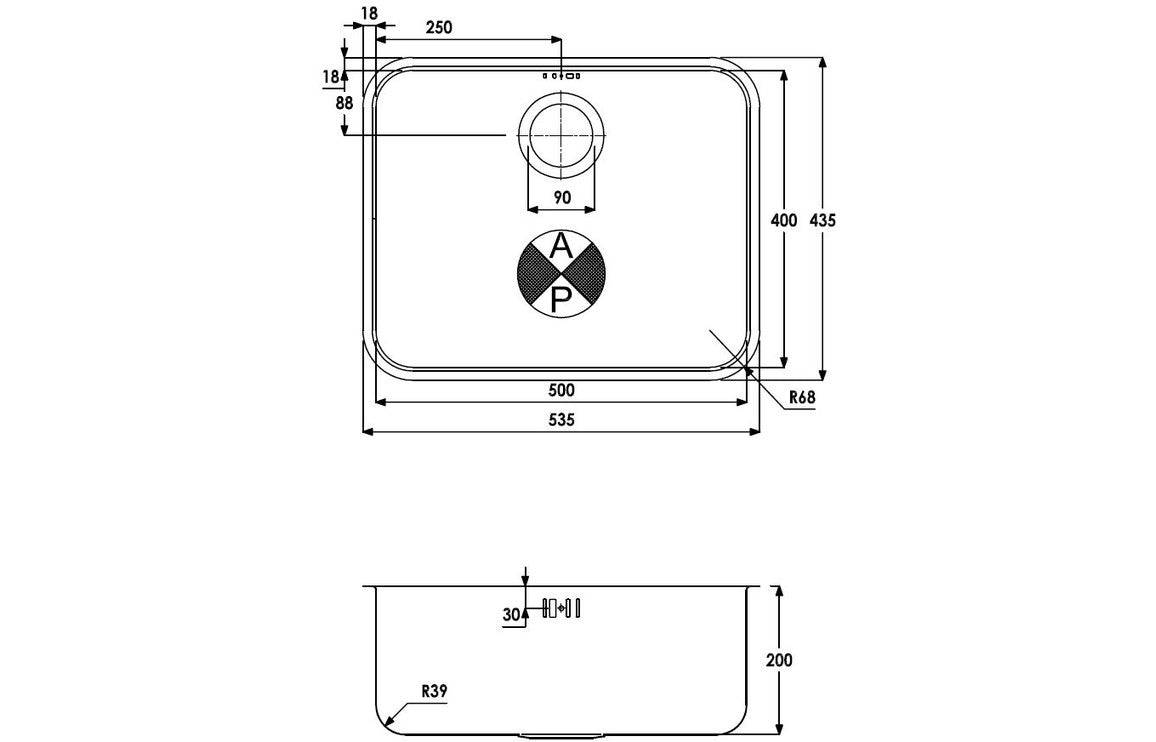 Abode Matrix R50 1B 500mm Undermount Sink - St/Steel