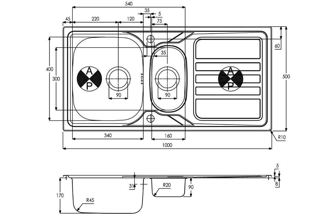 Abode Mikro 1.5B & Drainer Inset Sink (Boxed inc. wastes) - St/Steel