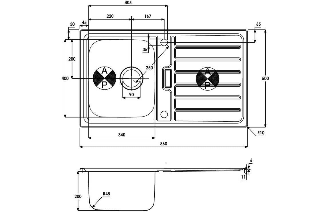 Abode Neron Compact 1B & Drainer Inset Sink - St/Steel