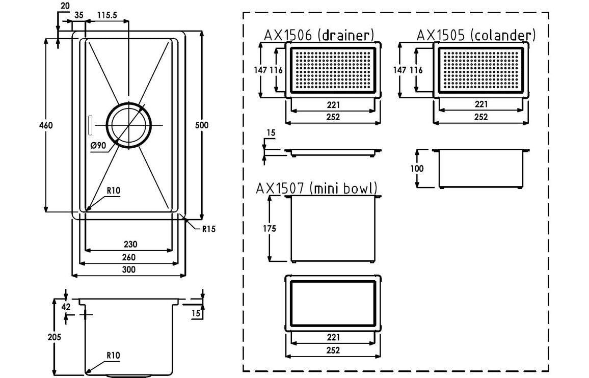 Abode Studio 1B Undermount Sink (inc. Accessories) - St/Steel