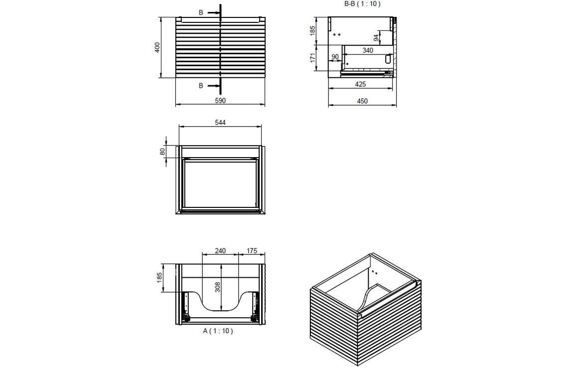Align 615mm Wall Hung 1 Drawer Basin Unit & 1TH Basin - Matt Taupe
