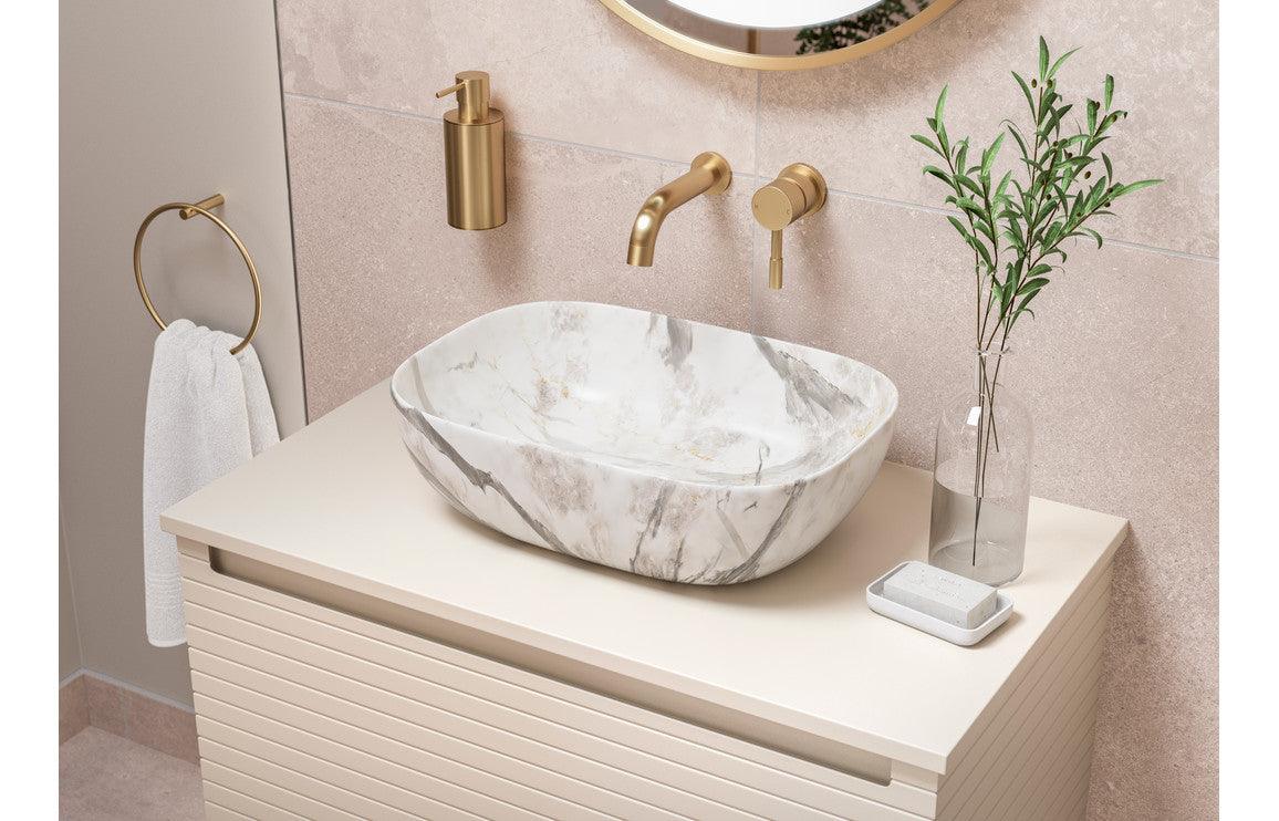 Align 615mm Wall Hung 1 Drawer Basin Unit & 0TH Thin Edge Basin - Matt Cotton