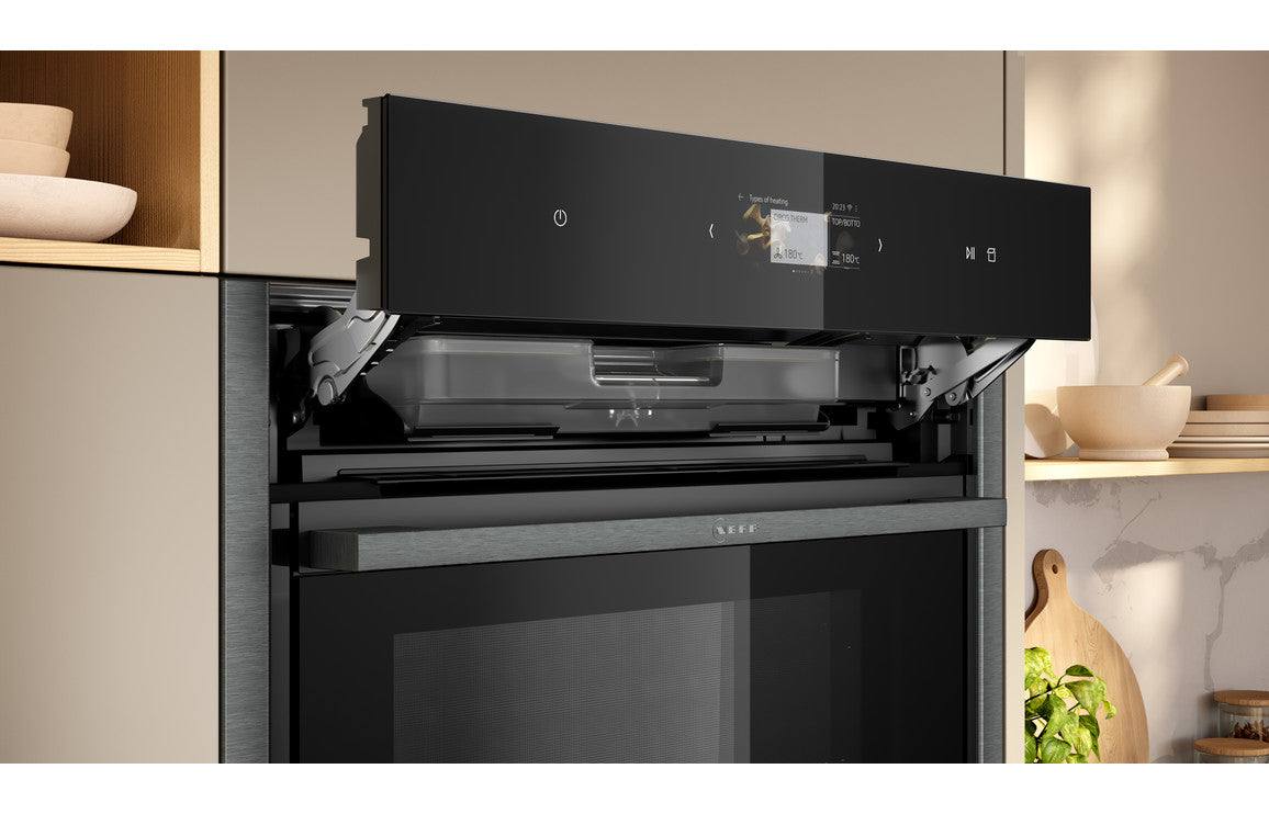 Neff N90 B64FS31G0B Single Slide & Hide Electric Oven w/Steam - Black w/Graphite Trim