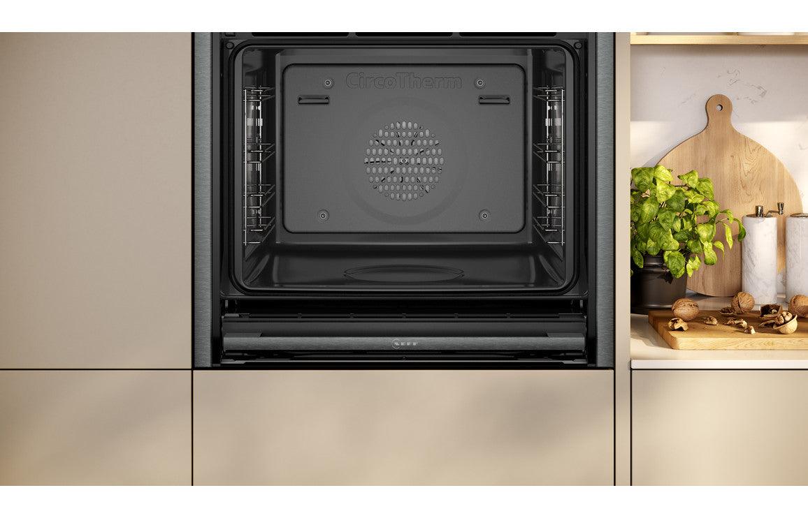 Neff N90 B64FS31G0B Single Slide & Hide Electric Oven w/Steam - Black w/Graphite Trim