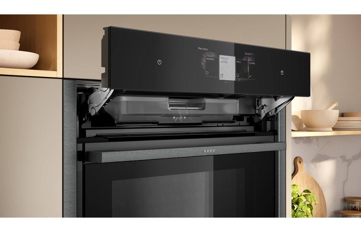 Neff N90 B64FT53G0B Single Slide & Hide Electric Oven w/Steam - Black w/Graphite Trim
