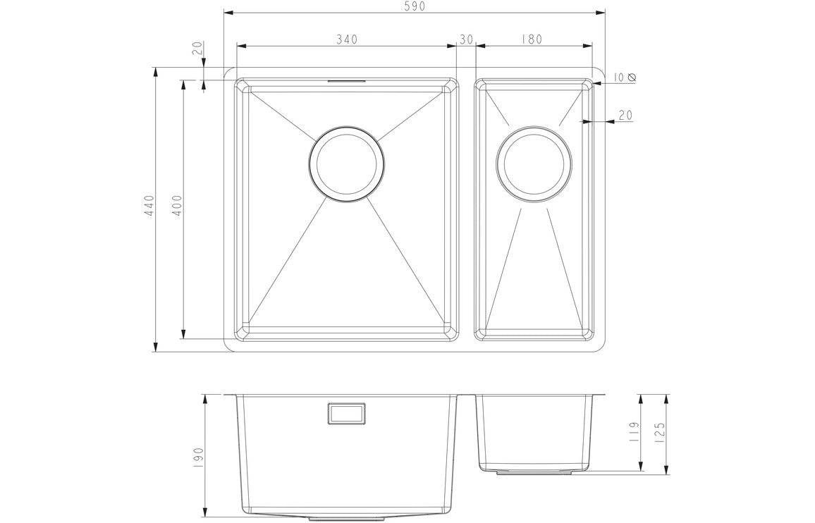 Prima+ 1.5B R10 LH Inset/Undermount Sink - St/Steel