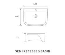 Cedarwood 520x400mm 1TH Semi Recessed Basin