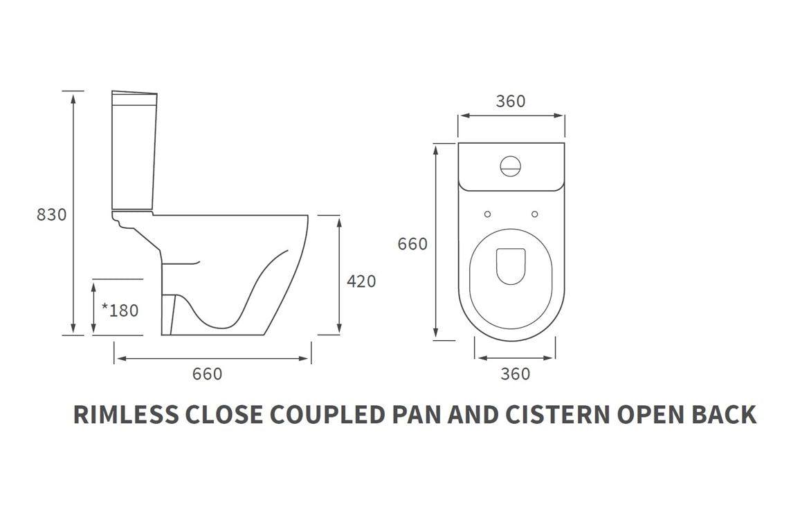 Cilantro Rimless Close Coupled Open Back WC & Soft Close Seat
