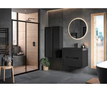 Contrast 815mm Wall Hung 2 Drawer Basin Unit & White Basin - Matt Black & Glass