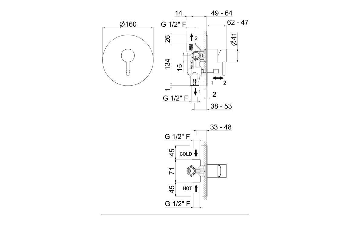 Vema Tiber Two Outlet Shower Mixer w/Diverter - St/Steel