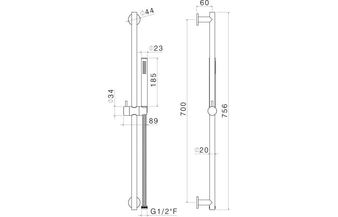 Vema Tiber Riser, Handset & Hose Set - St/Steel