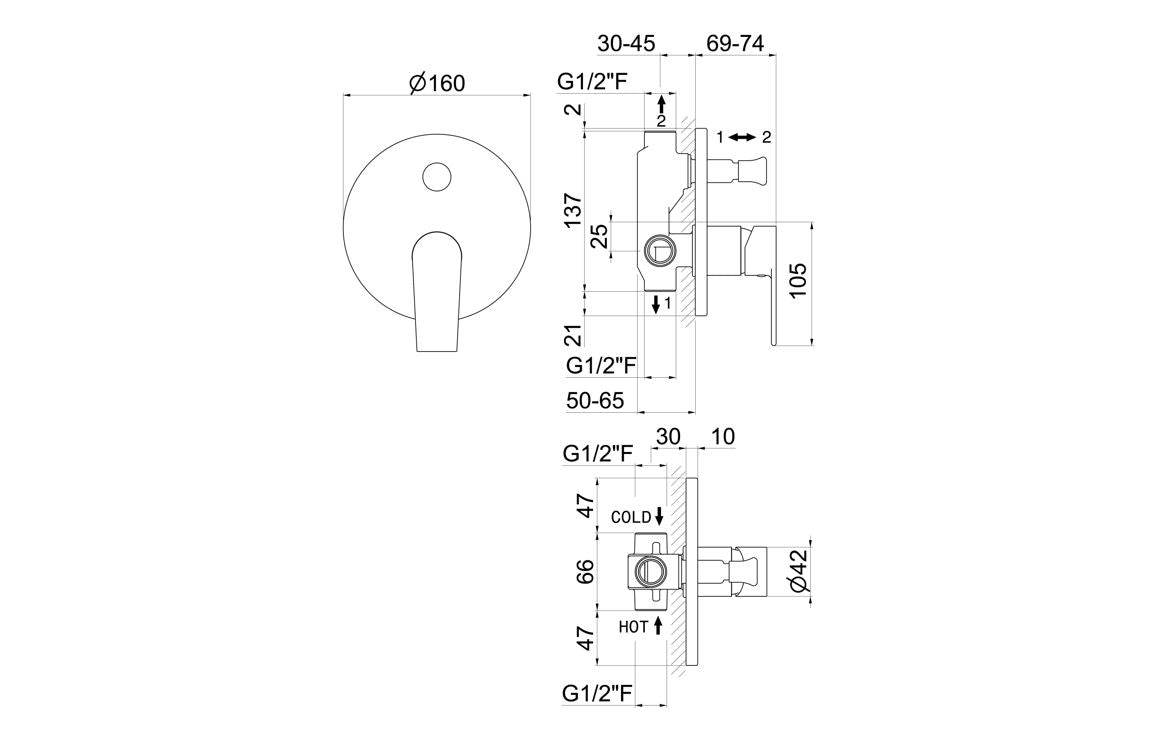 Vema Timea Chrome Two Outlet Shower Mixer w/Diverter