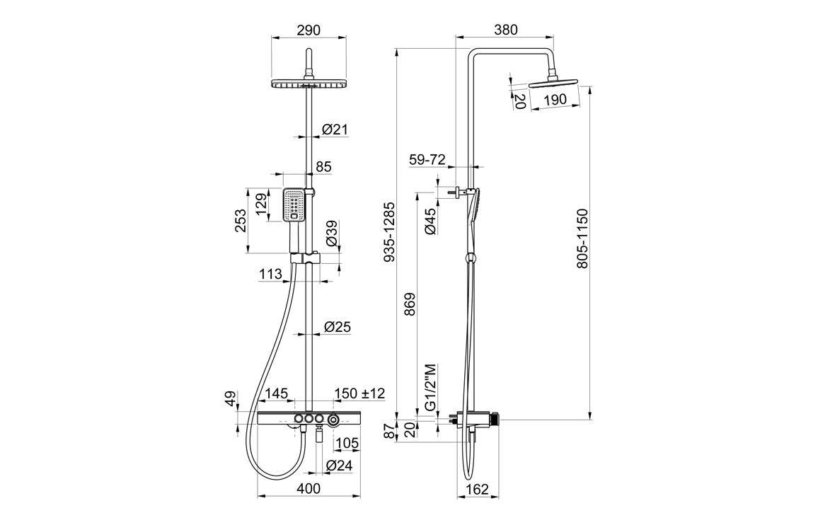 Vema Thermostatic Shower Column w/Fixed Head Riser Shelf & Foot Wash - White/Chrome