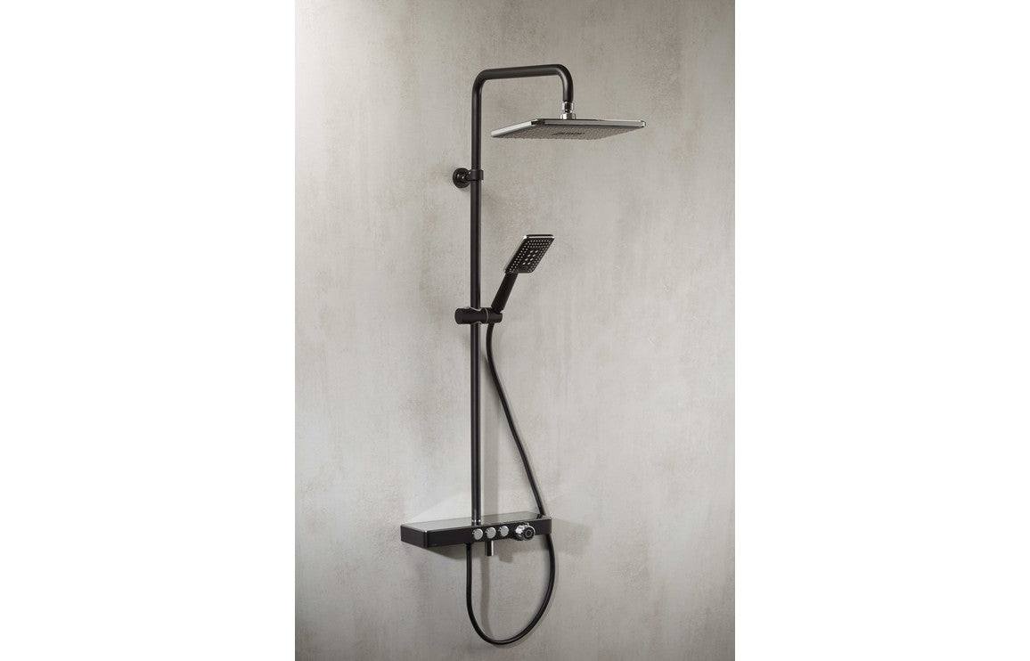Vema Thermostatic Shower Column w/Fixed Head Riser Shelf & Foot Wash - Black