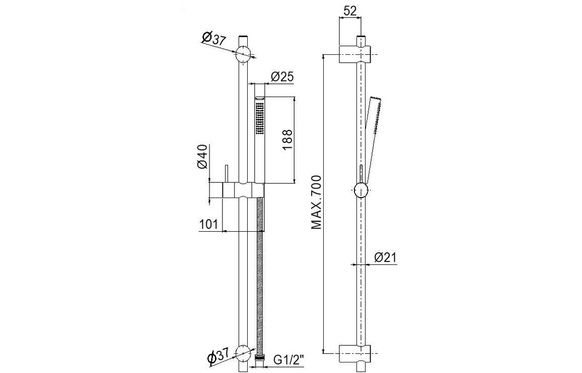 Vema Maira ABS Riser Rail w/Hose & Handset