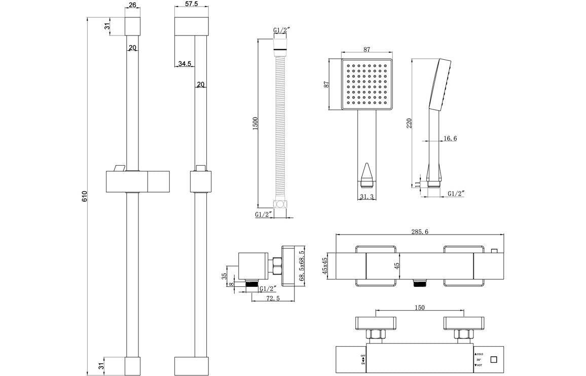 Argo Cool-Touch Thermostatic Bar Mixer Shower - Chrome