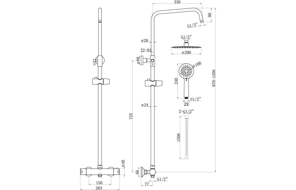 Aurora Round Thermostatic Bar Mixer w/Riser Kit - Chrome