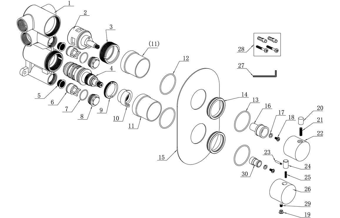 Aurora Thermostatic Two Outlet Twin Shower Valve - Chrome