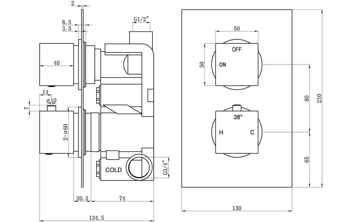 Cosmic Thermostatic Single Outlet Twin Shower Valve - Chrome