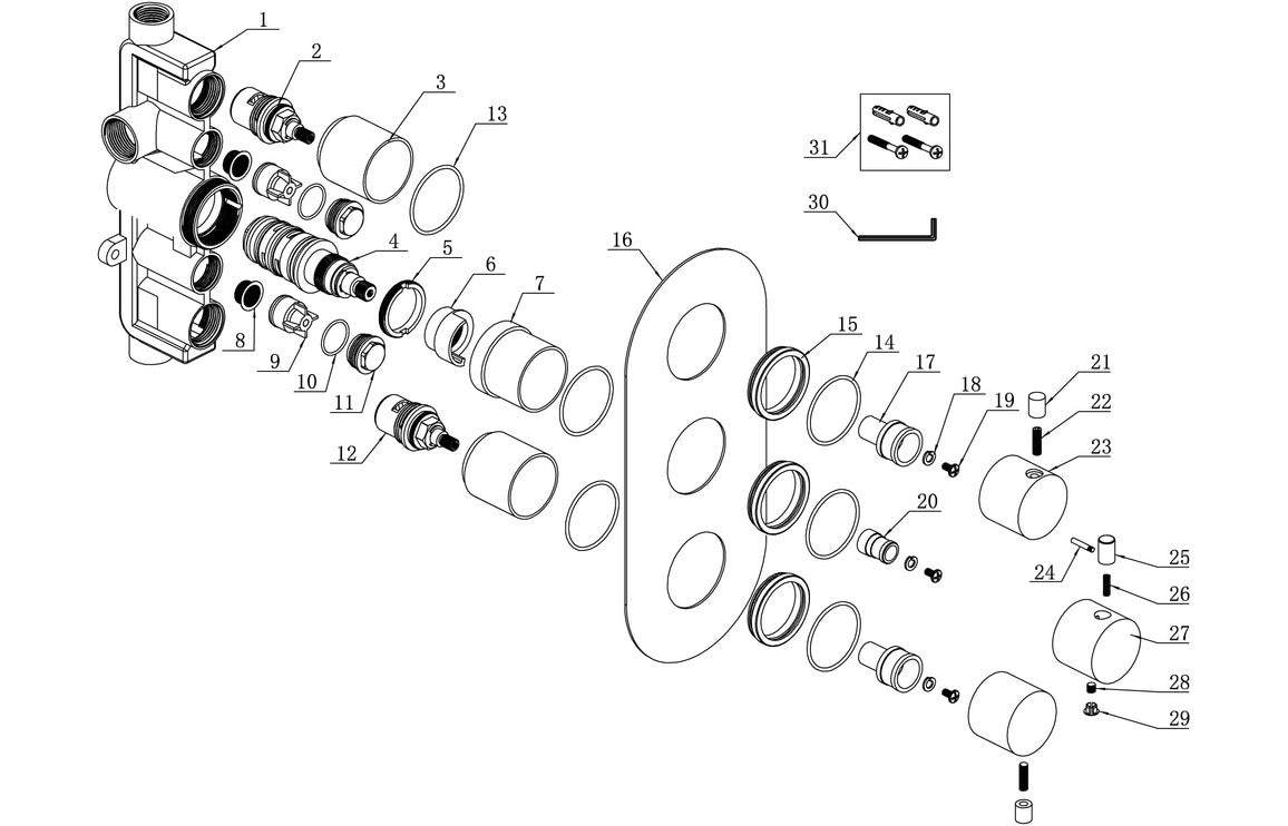 Aurora Thermostatic Two Outlet Triple Shower Valve - Chrome