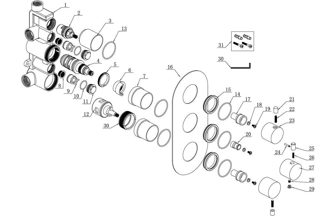 Aurora Thermostatic Three Outlet Triple Shower Valve - Chrome