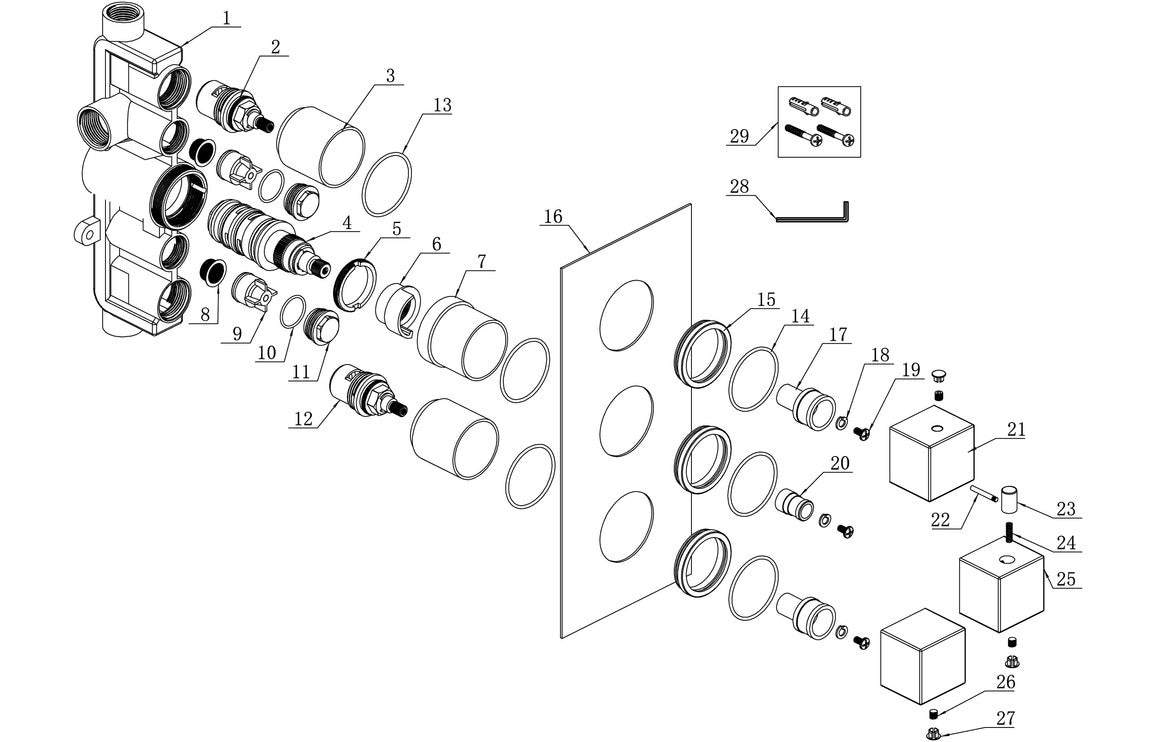 Cosmic Thermostatic Two Outlet Triple Shower Valve - Chrome