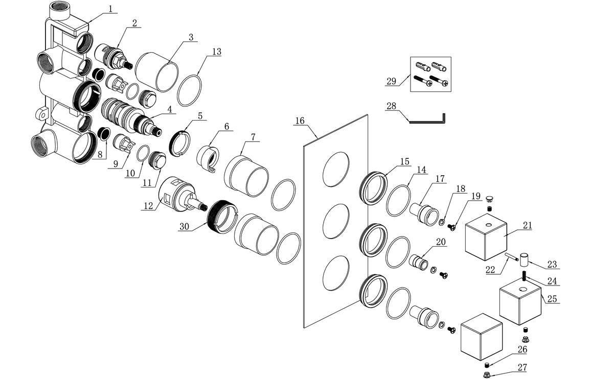 Cosmic Thermostatic Three Outlet Triple Shower Valve - Chrome