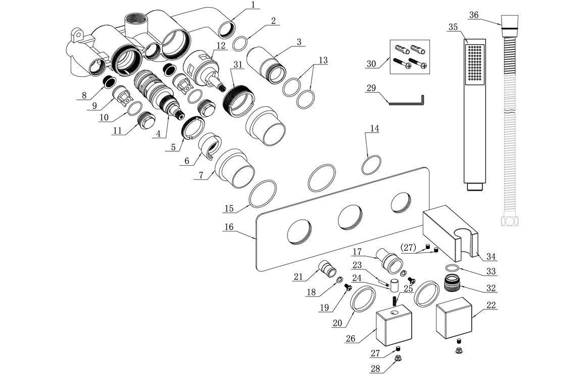 Lyra Thermostatic Two Outlet Shower Valve w/Handset - Chrome