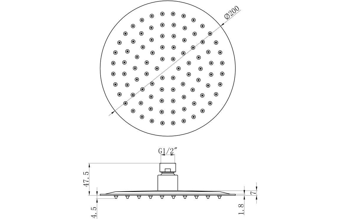 Aurora 200mm Round Ultraslim Showerhead - Chrome