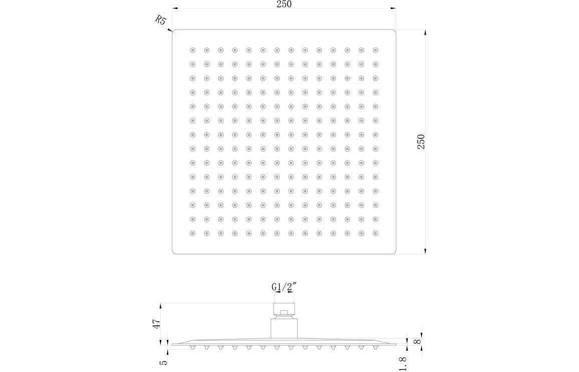 Cosmic 250mm Square Ultraslim Showerhead - Matt Black