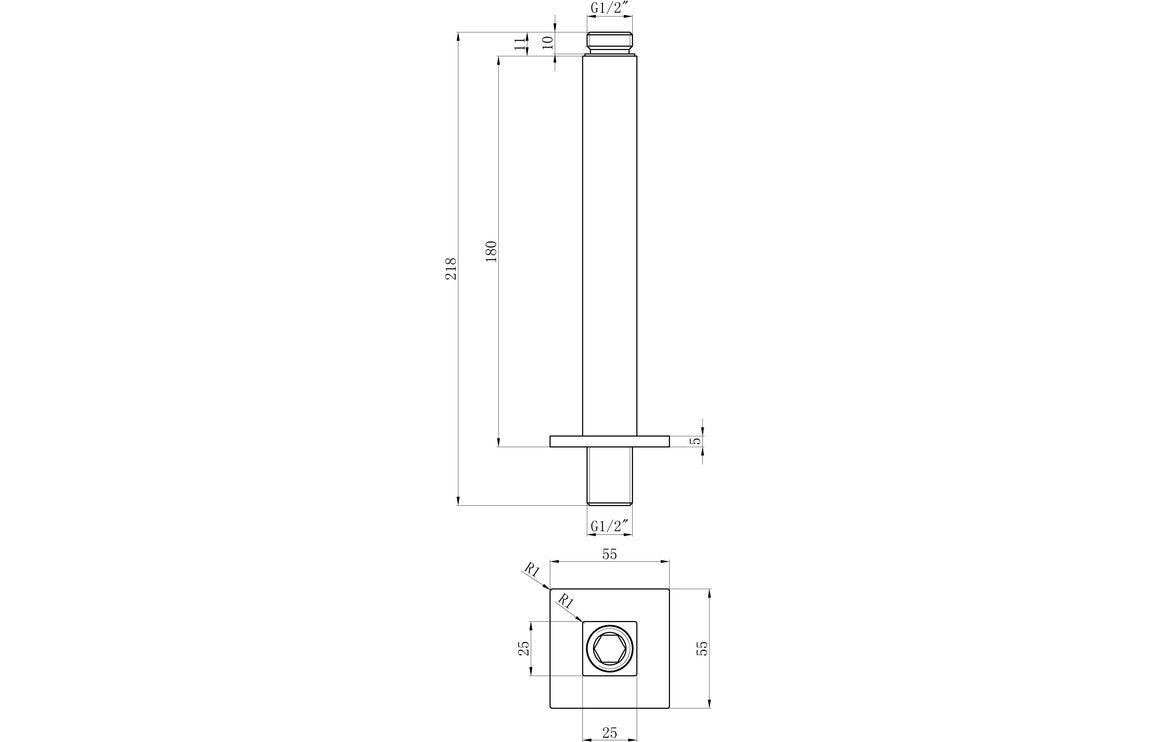 Cosmic 180mm Square Ceiling Arm - Chrome