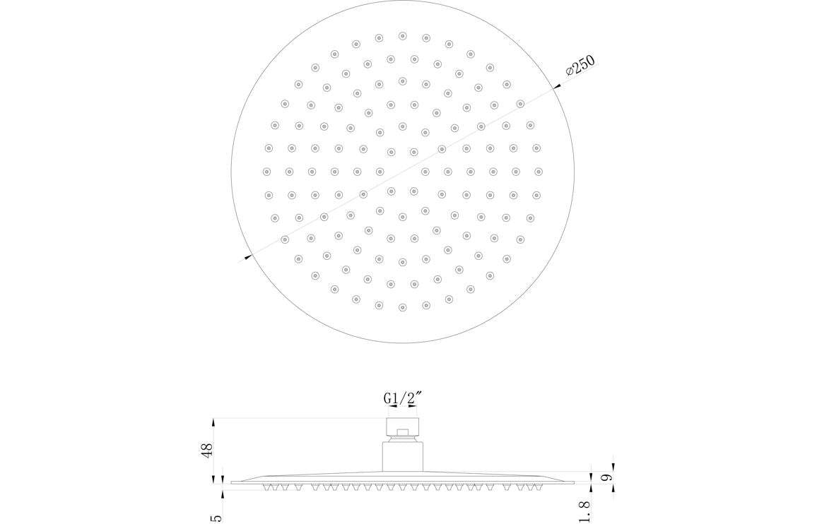 Aurora 250mm Round Ultraslim Showerhead - Brushed Brass