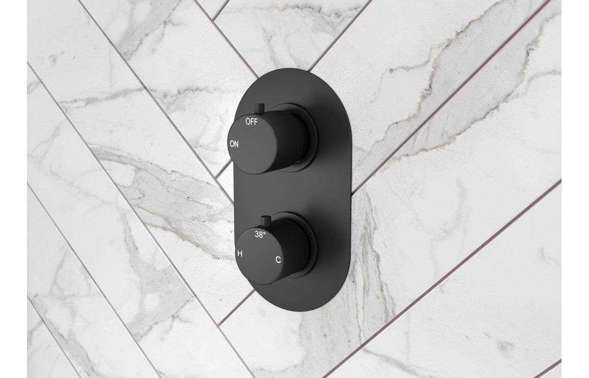 Aurora Thermostatic Single Outlet Twin Shower Valve - Matt Black