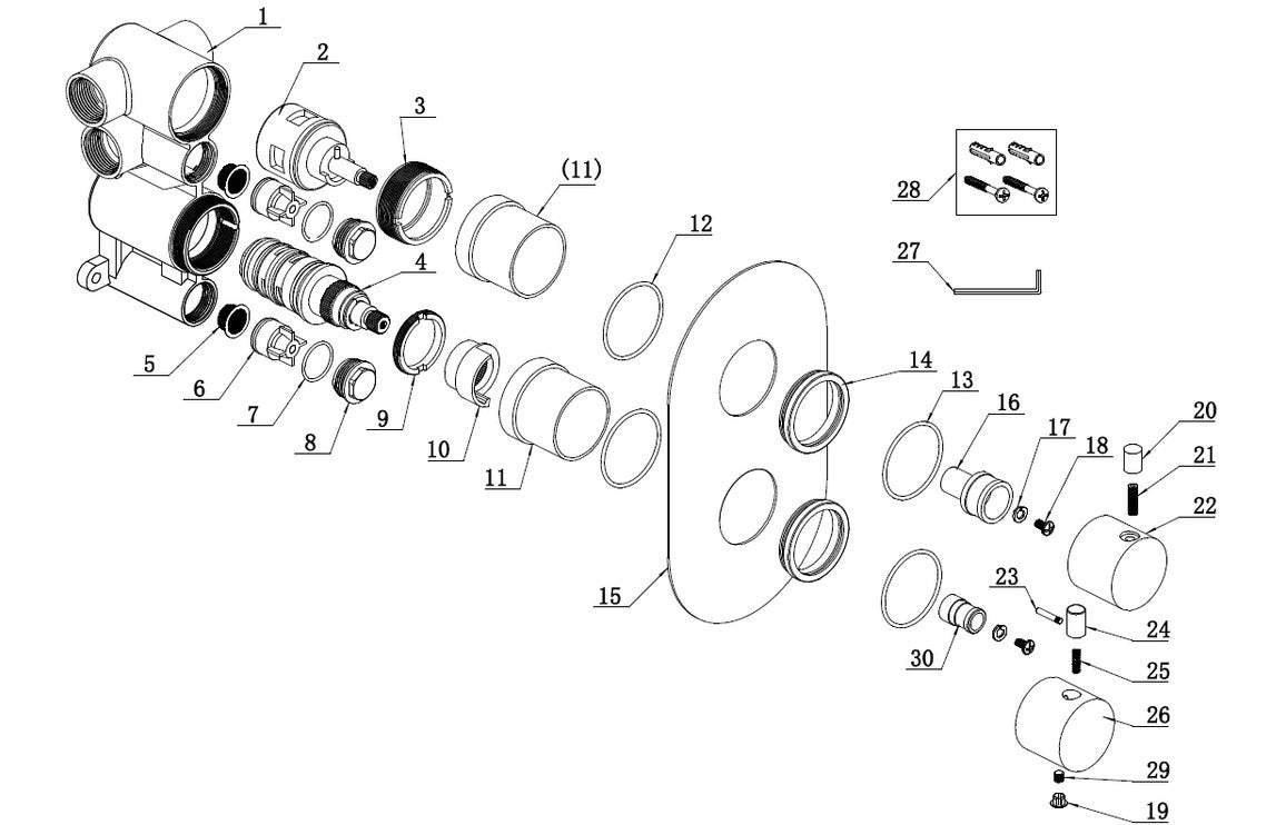 Aurora Thermostatic Two Outlet Twin Shower Valve - Matt Black