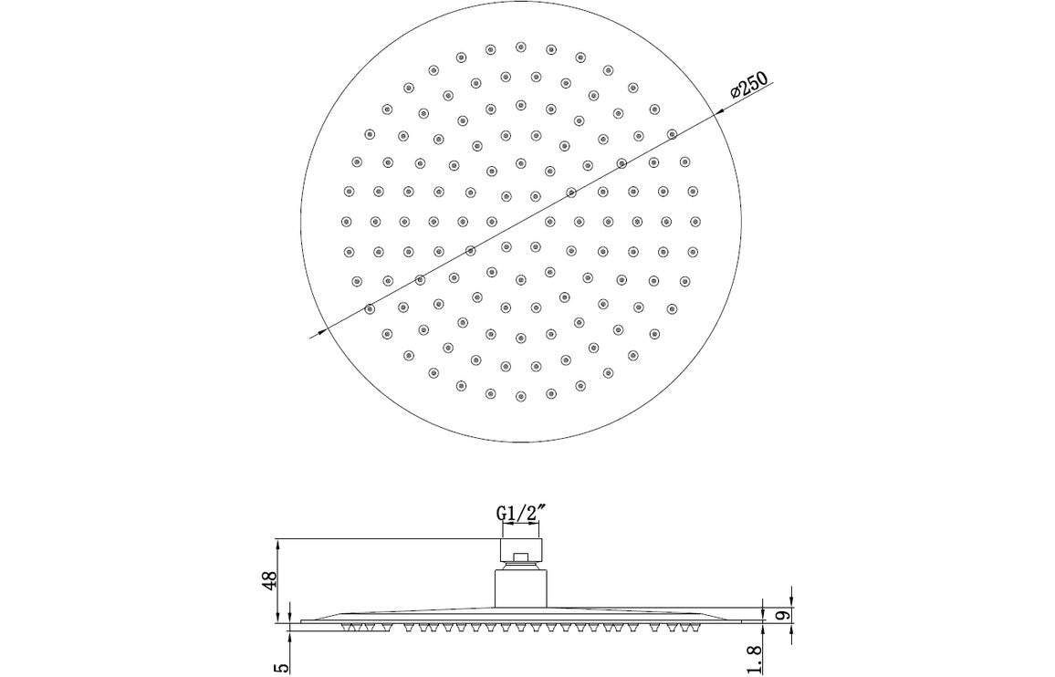 Aurora 250mm Round Ultraslim Showerhead - Matt Black