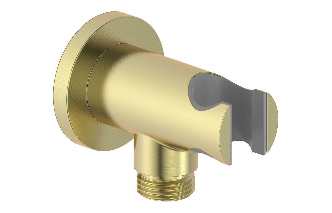 Aurora Round Handset Wall Bracket with Wall Outlet - Brushed Brass