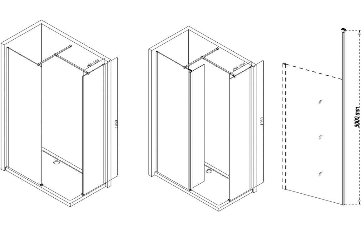 Iconix 500/700/760/800/900/1000/1200/1400mm Wetroom Panel & Floor-to-Ceiling Pole - Chrome