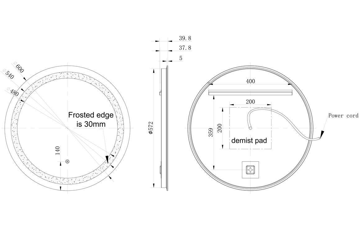 Elaina 600mm Round Front-Lit LED Mirror