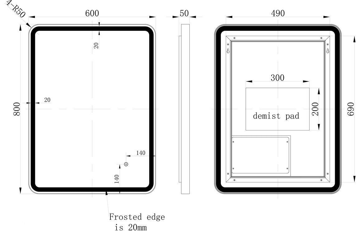 Kota 600mm Rectangle Front-Lit LED Mirror - Brushed Brass