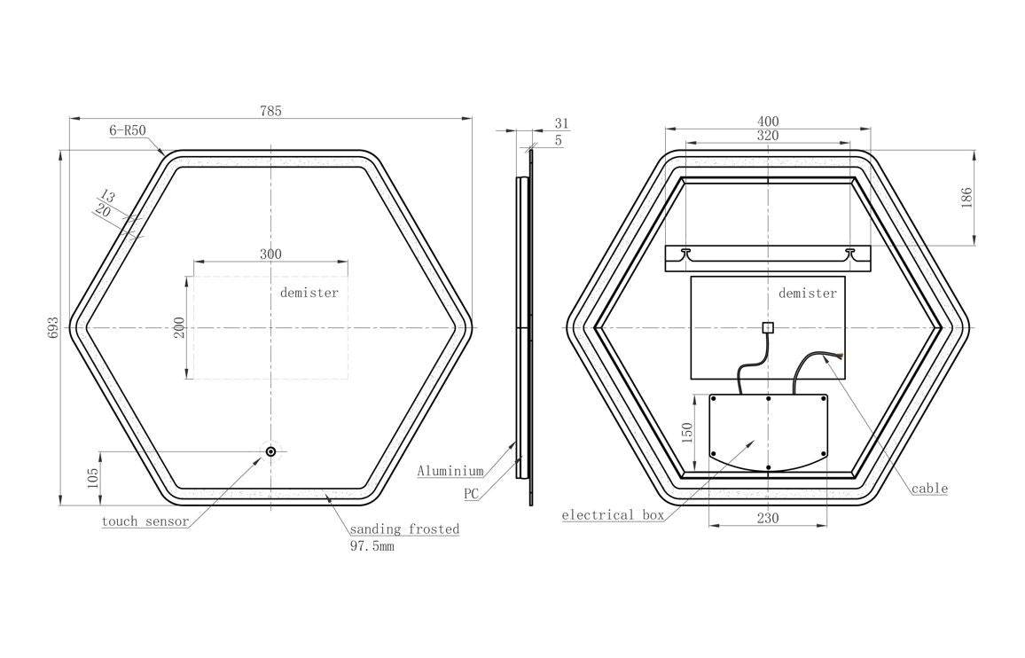 Togo 785x693mm Hexagonal LED Mirror