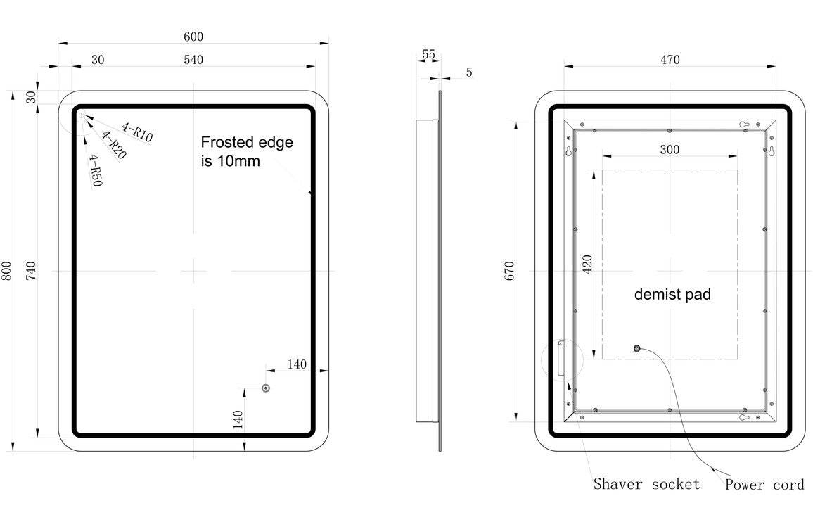 Sunshine 600x800mm Rectangle Front-Lit LED Mirror