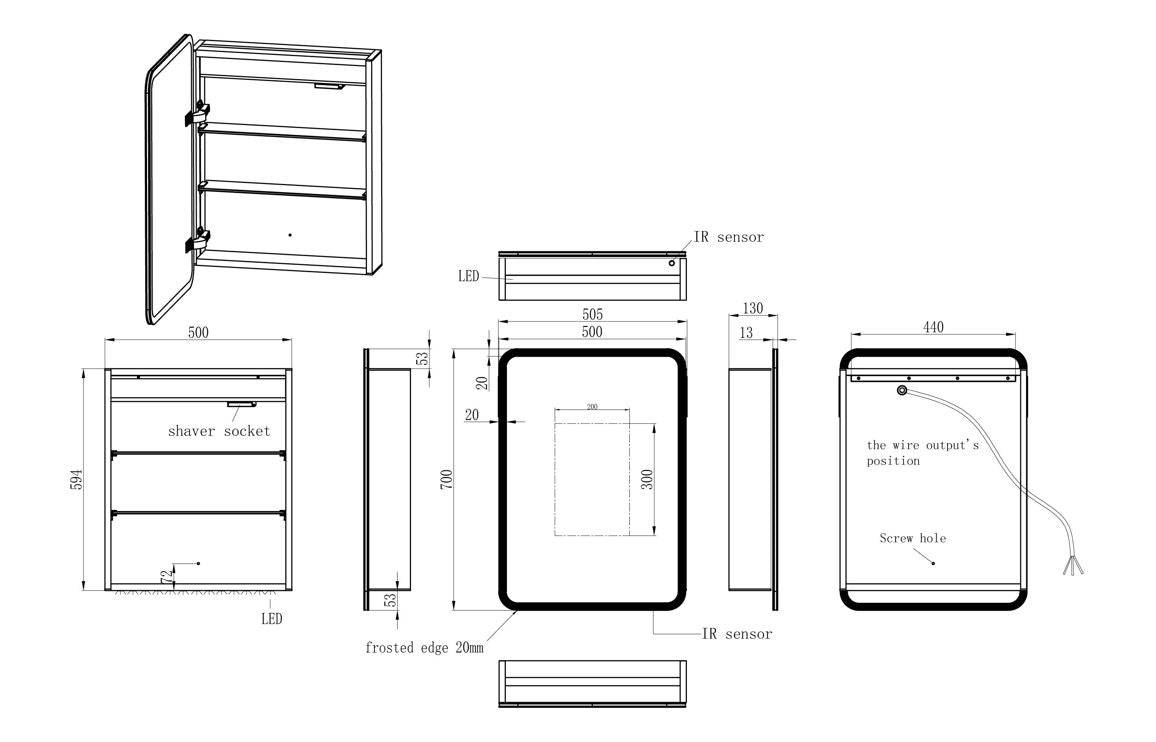 Akari 500mm 1 Door LED Mirrored Cabinet