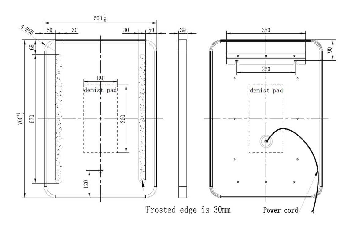 Frontier 500x700mm Rounded Front-Lit LED Mirror - Black